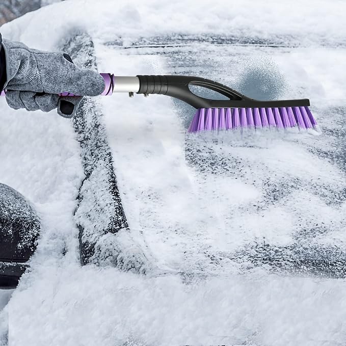 27" Snow Brush and Ice Scrapers for Car Windshield 2 Pack |Scratch-Free Bristle Head PVC Snow Brush & Foam Grip Window Snow Scraper Snow Removal Tool with Aluminum Body for Truck, SUV,Purple