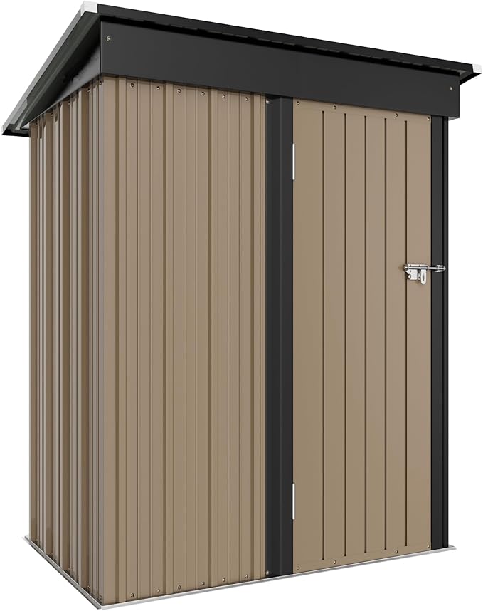 GUNJI 5 x 3 FT Shed Outdoor Storage Shed Metal Garden Shed with Lockable Door Outside Waterproof Tool Shed for Backyard, Patio, Lawn (Brown)