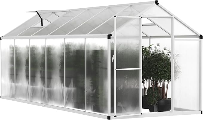 6' x12' Double-Wall Polycarbonate Aluminum Greenhouse Kit for Outdoor, Walk-in Greenhouse with Lockable Door and Adjustable Roof Vent, Backyard Garden in Winter, White