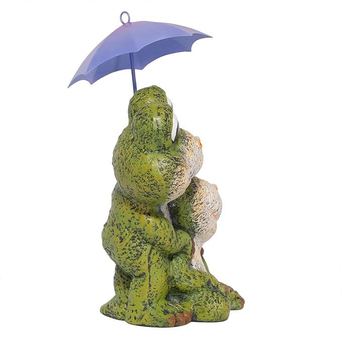 Alpine Corporation QWR1008HH Frog Duo with Purple Umbrella Statue, Playful Statuary Decor for Garden, Patio, & Lawn, 11" H