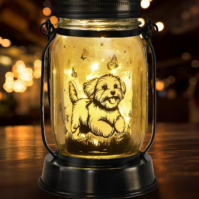 kyoryuger Maltese Dog Gifts for Women/Men Maltese Solar Lanterns Birthday Dog Lovers Lantern Pet Loss Dog Memorial Lights Solar Garden Decoration for Yard, Patio,Backyard,Porch Torches Light