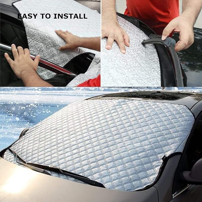 Beicarin Car Windshield Cover, Heavy Duty Ultra Thick Protective Windscreen Cover - Snow Ice Frost Sun UV Dust Water Resistent - Pefect Fit for Cars SUVs All Years Summer/Winter