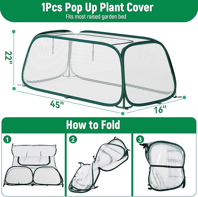 Raised Garden Bed Cover - Large Raised Bed Greenhouse Covers Freeze Protection & Sunblock, Seedlings Plants Growth Cover Against Pests & Animals, Row Covers for Garden in Winter Spring-45"x22"x16"