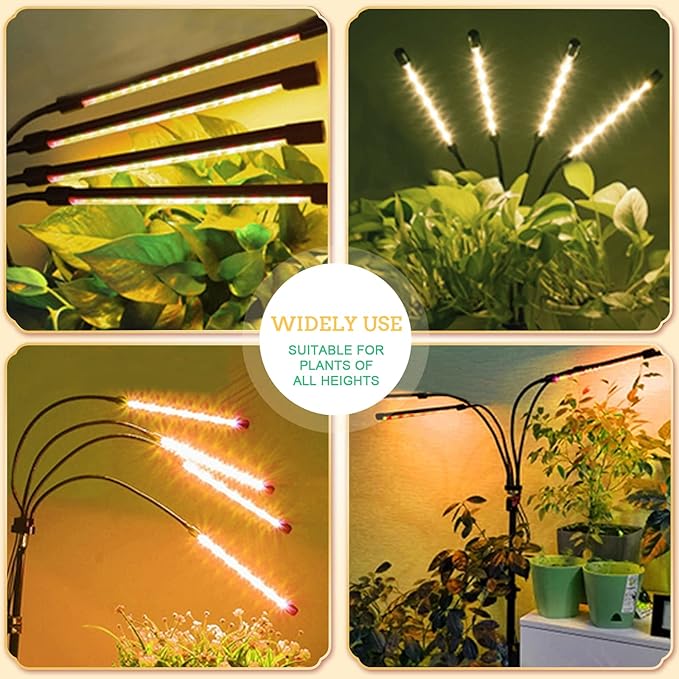 Grow Lights with Stand,4 Goosenecks Floor Plant Light for Indoor Plants,10 Dimmable Levels & Auto On/Off Timer(3/9/12H Timer), 3 Switch Modes,Tripod Stand Plant Lamp Height Adjustable.