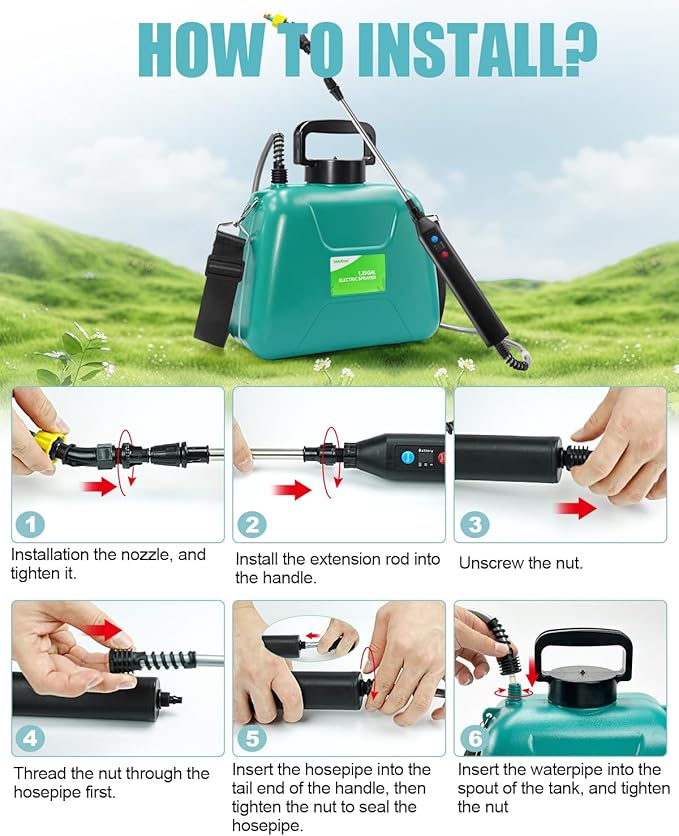 Battery Powered Sprayer 1.3 Gallon, Lightweight Electric Garden Sprayers in Lawn and Garden, 3 Mode Automatic Cordless Weed Sprayer for Yard, Pesticide, Watering, Cleaning