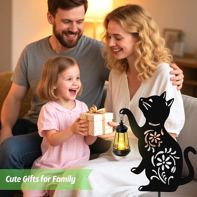 Solar Cat Hanging Lantern Outdoor, Black Cat Solar Lights, Cat Lover Gifts for Women Mom Grandma Birthday,Christmas,Mother's Day,Waterproof Garden Ornaments Decor Outside Backyard,Patio,Pathway