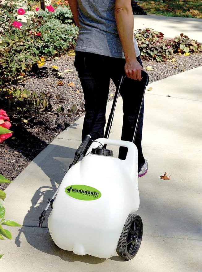Workhorse Sprayers LG05SSG2 Rechargeable Spot Sprayer - White Portable Sprayer with Wheels, Vertical & Horizontal Stream Range, 5 Gallon Tank. Garden Sprayer