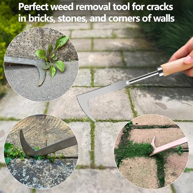 Weed Puller Tool, 3 Pack 2025 New Garden Stainless Steel Weeder Tool Hand Weeder Tool,Multi-Purpose Weed Remover Tool Weeding Tools for Gardening(Wooden Handle)