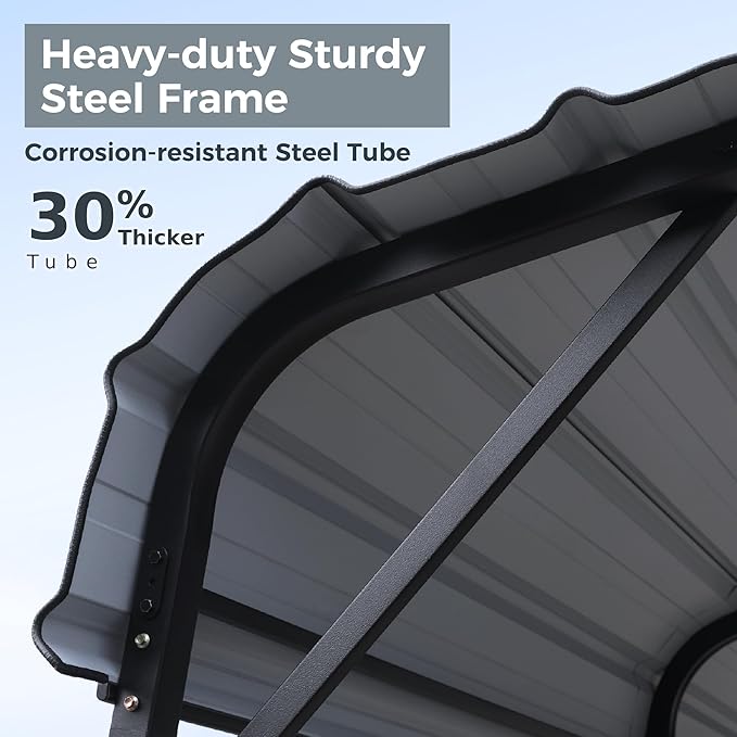 GREEN PARTY 20 x 20 ft Metal Carport Kits with Galvanized Steel Roof & Removable Sidewalls, Heavy Duty Metal Carport Canopy, Outdoor Car Tent Metal Garage Shelter for 2 Car, SUV, Truck and Boats, Gray