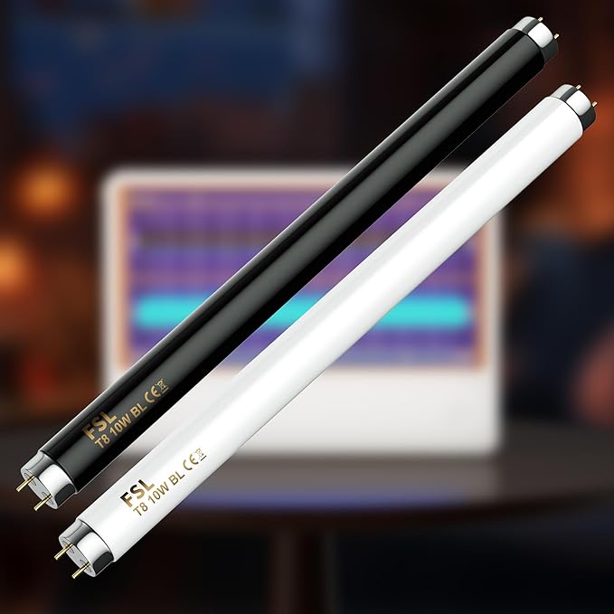 2 Pack Bug Zapper Replacement Light Bulb, BL T8 F10W Light Tube for 20W Indoor Electronic Mosquito Zapper, 13 inch UV Lamp Replacement Bulbs Compatible with 20W Bug Zapper, White & Black