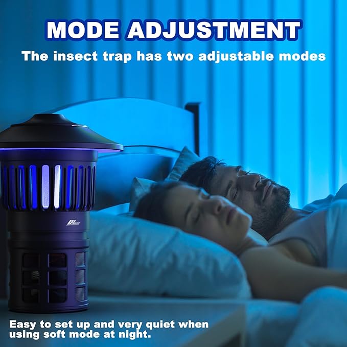 Wisely Fly Traps Outdoor - Rechargeable Cordless Flying Insect Trap IPX4 Waterproof with LED Light Adjustable - Catch Mosquitoes, Flies, Gnats, Wasps for Patio,Camping,Living Room,Home - Black