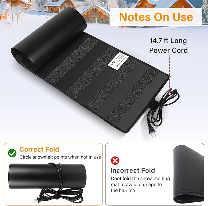 Heated Snow Melting Mats,13in x 6FT Heated Outdoor Mats for Winter Snow Removal,Snow and Ice Melting Mats for Proof and Sidewalks