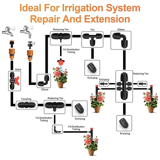 25 Pieces 1/2 Inch Drip Irrigation Fittings Kit, 1/2'' Drip Line Barbed Fittings for 1/2 Inch Irrigation Tubing (1/2" ID x 0.640" OD) Anti-Leak Lock Nut Connectors for Garden Drip System