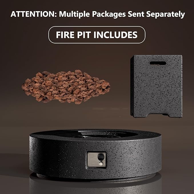 COSIEST 42 inch Outdoor Propane Fire Pit Coffee Table w Concrete Round Base Patio Heater, CSA Certified, 50,000 BTU Stainless Steel Burner, Free Lava Rocks, Rain Cover, Tank Cover, Gray