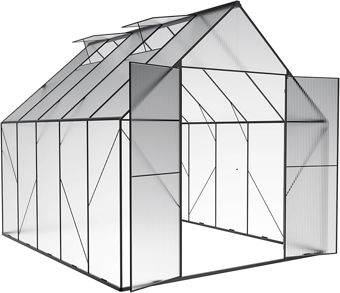 6x12 FT Greenhouses for Outdoors,Heavy Duty Polycarbonate Greenhouse,Lockable Walk-in Green House Sunroom w/ Adjustable Vent Window,Plant Grow Lights for Garden Plants Backyard Patio
