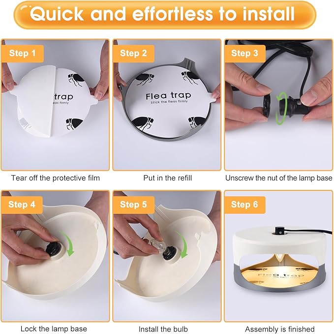 Flea Trap 2 Packs – Premium Flea Traps for Inside Your Home – Natural and Child-Friendly Light Trap for Indoor with Natural Glue Discs Refills and LED Lightbulb