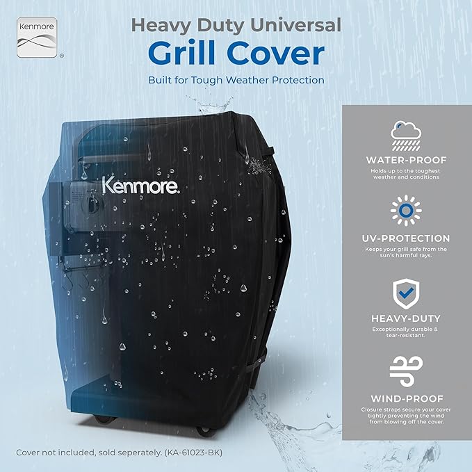 Kenmore 3-Burner Propane BBQ Grill, 30,000 BTUs Gas Grill with Cast Iron Cooking Grates, Folding Side Tables & Wheels, Outdoor Grill with Tool Hooks, Teal