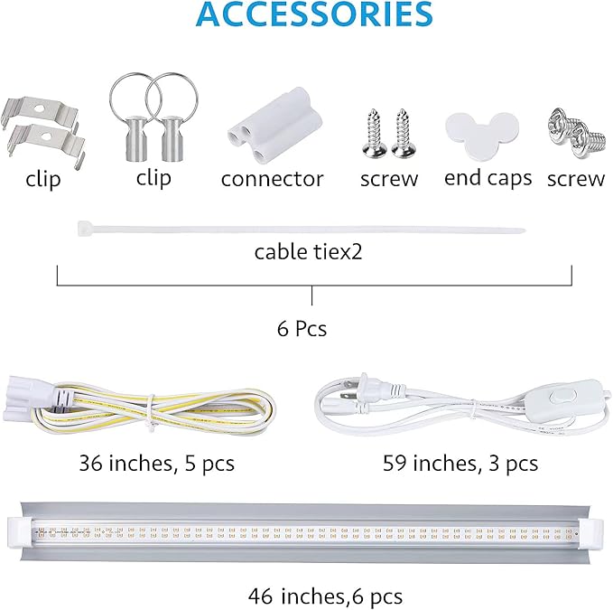 Grow Light for Indoor Plants, 4ft T8, 270W (6 x 45W), Super Bright Full Spectrum Sunlight LED Grow Lights, 6-Pack