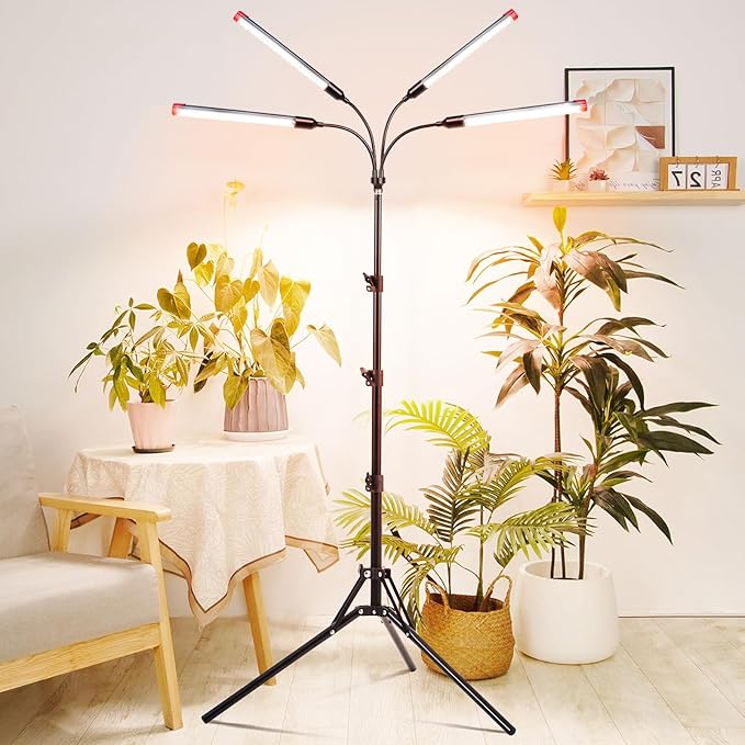 4Head Grow Lights for Indoor Plants, Seed Starting, Vegetables, Bonsai with Tripod Stand and Auto On/Off Timer 4/8/12H, 36W Power Full Spectrum Standing LED Plant Growing Lamps, 360° Gooseneck