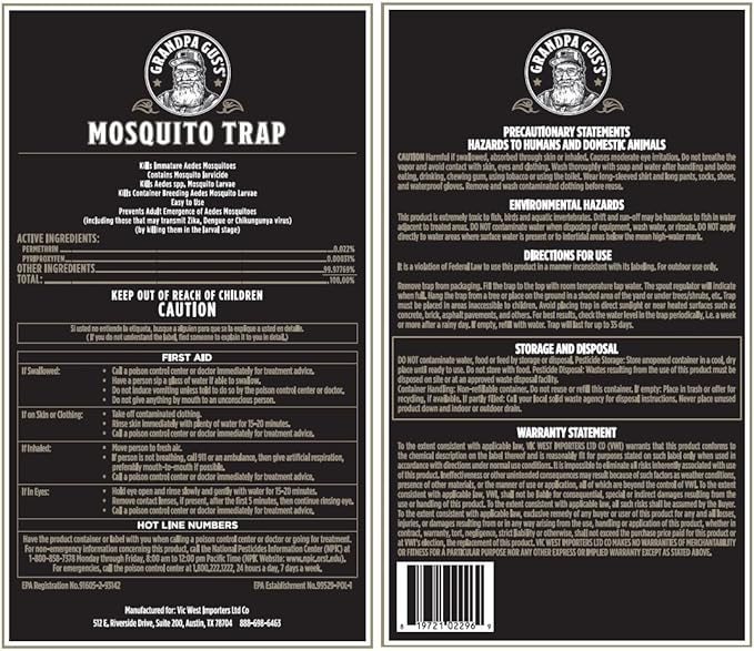 Grandpa Gus’s Mosquito Trap - Effective Long Term Outdoor Mosquito Control Killer Trap, Eco Friendly Insect Prevention for Patios and Gardens (Pack of 2)