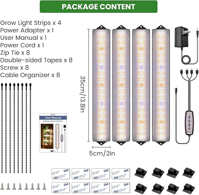 Wolezek Grow Light Strips for Indoor Plants, 420 LEDs Full Spectrum Plant Light for Indoor Growing with Upgared 4/8/12/16H Auto Timer, Grow Lamp Bar for Seedling Succulent, 13.8 Inches, 4 Pack