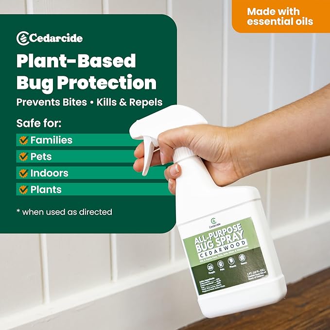 Cedarcide All-Purpose Bug Spray | Kill and Control Mosquitos, Fleas, Ticks, Ants | Made with Natural Essential Oils | Use on People, Pets & Kids (Cedarwood, Pint (16 Oz.))