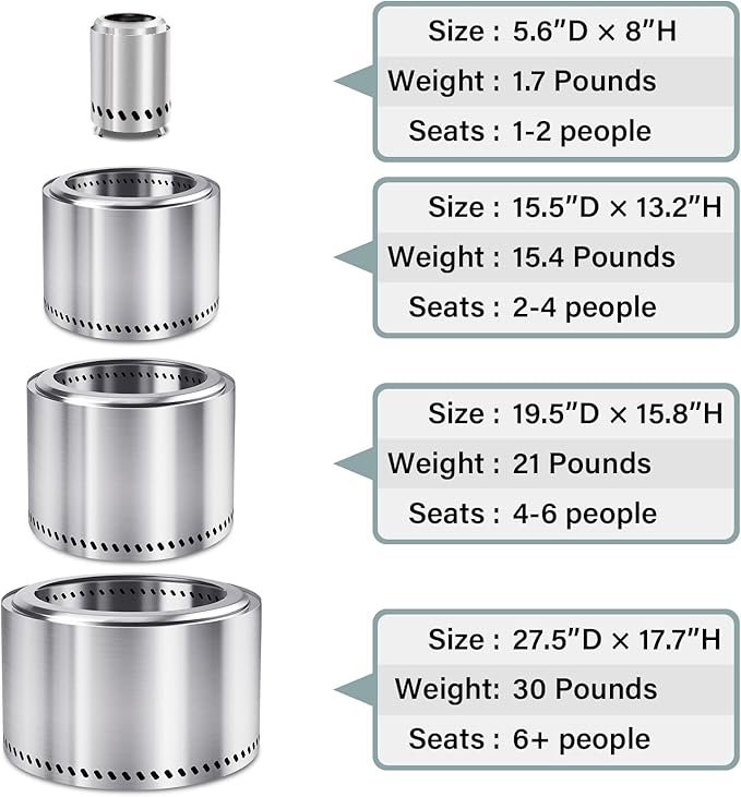 HGD Small Tabletop Fire Pit, Smokeless Table Top Firepit, Portable Mini Stove with Carry Bag for Camping Backyard Patio Garden Picnic, Fueled by Pellets or Wood, Stainless Steel, Silver