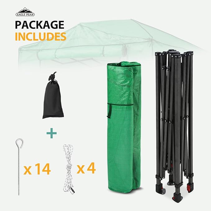 EAGLE PEAK Instant Pop-up Greenhouse, Indoor Outdoor Plant Gardening Green House, Roll-Up Zipper Doors and Side Windows, Walk in 8x6 ft, PE Cover, Green/Clear