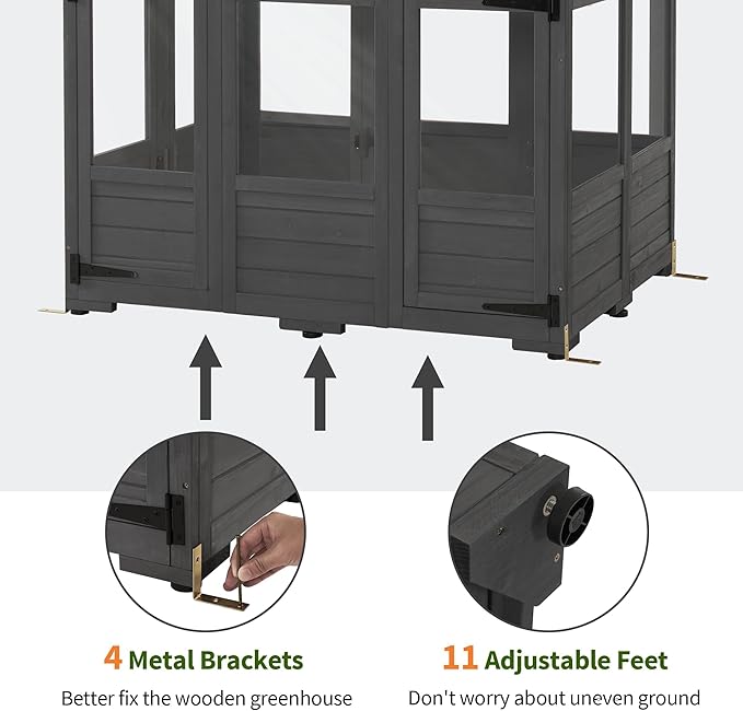 MCombo Wooden Greenhouse, Outdoor Greenhouse with Adjustable Roof Vent and 6 Lockable Door for Backyard/Outdoor Use, (48 x 38.8 x 83.9 Inches) 0851 (Dark Grey)