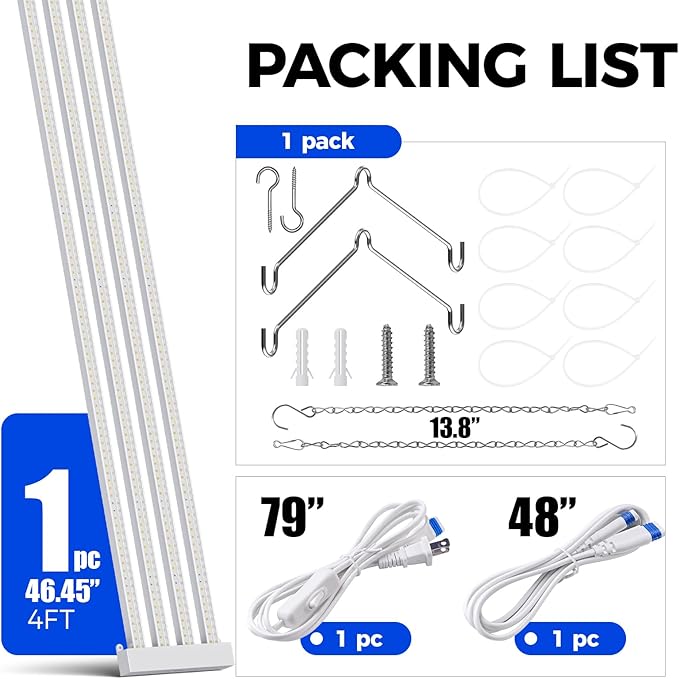 Barrina TX-L84 4FT LED Grow Light, 84W, 4 Panels Wider Coverage, Full Spectrum, High PPFD, Super Bright, Linkable, Hanging Fixture, Plant Stand with Grow Light for Indoor, Seeding, 1 Pack