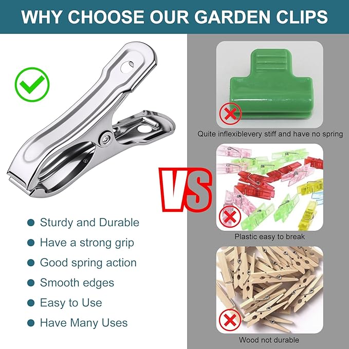 50 PCS Garden Clips, Greenhouse Clamps, Stainless Steel Greenhouse Clips for Netting, Heavy Duty Row Cover Clips with a Strong Grip for Shade Cloth or Plant Cover on Gardening Hoops