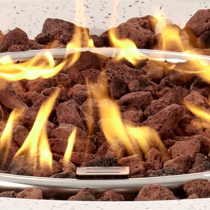 COSIEST 42 inch Outdoor Propane Fire Pit Coffee Table w Concrete Round Base Patio Heater, 50,000 BTU Stainless Steel Burner, Free Lava Rocks, Rain Cover