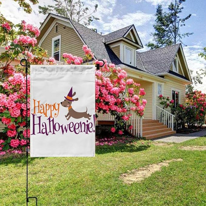 Happy Halloween Dachshund Outdoor Welcome Garden Flag Home Yard Decorative 12X18 Inches Double Sided Seasonal Garden Flags