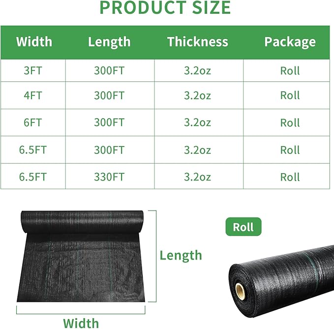 mupera Heavy Duty Weed Barrier Fabric - 4ft x 300ft Professional Grade Landscape Fabric, UV-Resistant 3.8oz Woven PP Ground Cover for Garden & Lawn, Commercial Strength Weed Control (Black)
