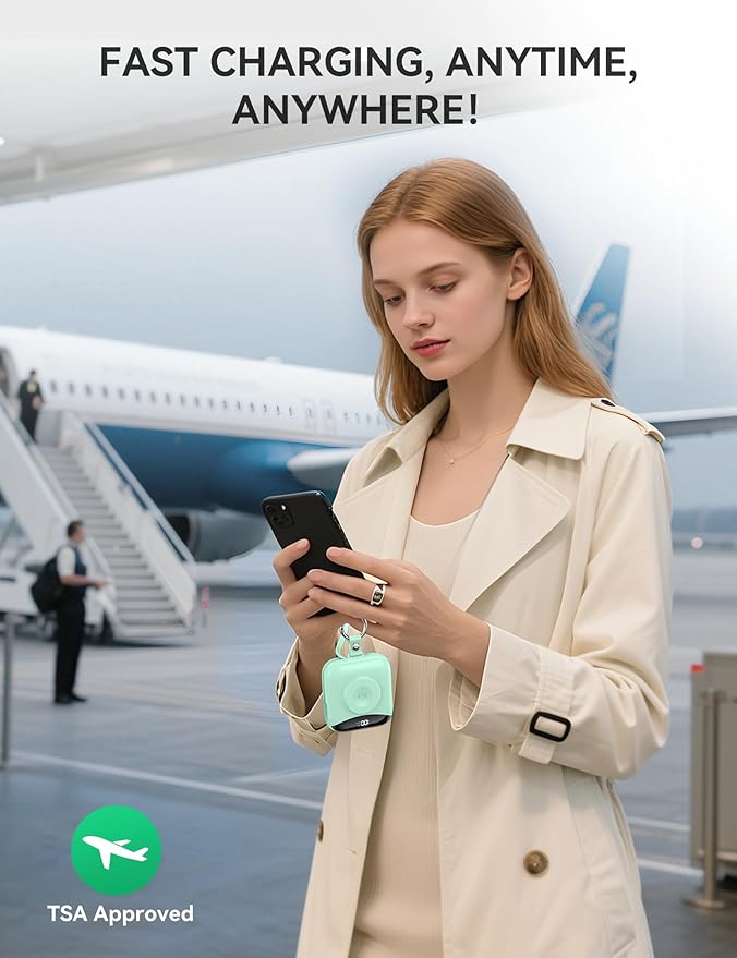 Portable Power Bank, 10000mAh 22.5W Fast Charging Phone Charger with Built-in Cables, Travel Essential Battery Pack with LED Display, Keychain Battery Bank for iPhone, iWatch 10/9/8/7/6/SE/5/4 Green