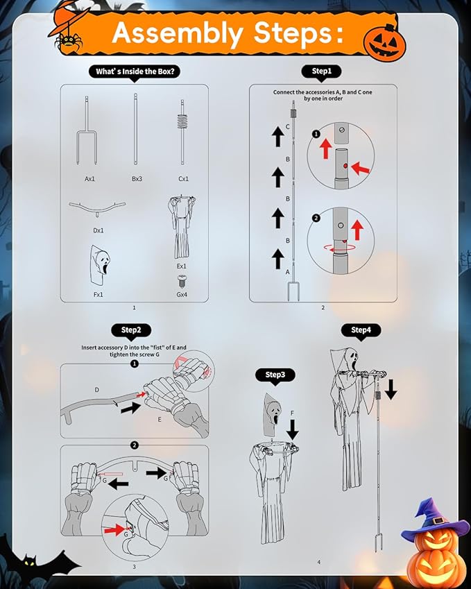 COOLWUFAN Halloween Flying Scarecrow Ghost with Metal Pole, Large Scary Spooky Scarecrows Ghosts, Creepy Grim Animated Halloween Decorations for Outdoor Yard Porch Lawn Garden, Party (1 Pack)