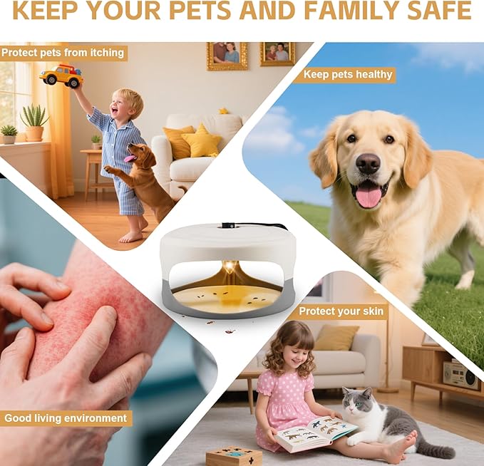 4 Packs Flea Traps for Inside Your Home, Effective Flea Trap for Home & Garage with 12 Sticky Disc 12 Bulbs 4 Electric Wires Bed Bug with Light for Indoor Safe to Pets