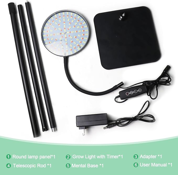 Super Bright Standing Grow Light for Indoor Plants, 6000K 216 LEDs Floor Plant Growing Lamp with 12V 3A High Power Output for Faster Growth, 4/8/12 Timer Setting & Adjustable Height