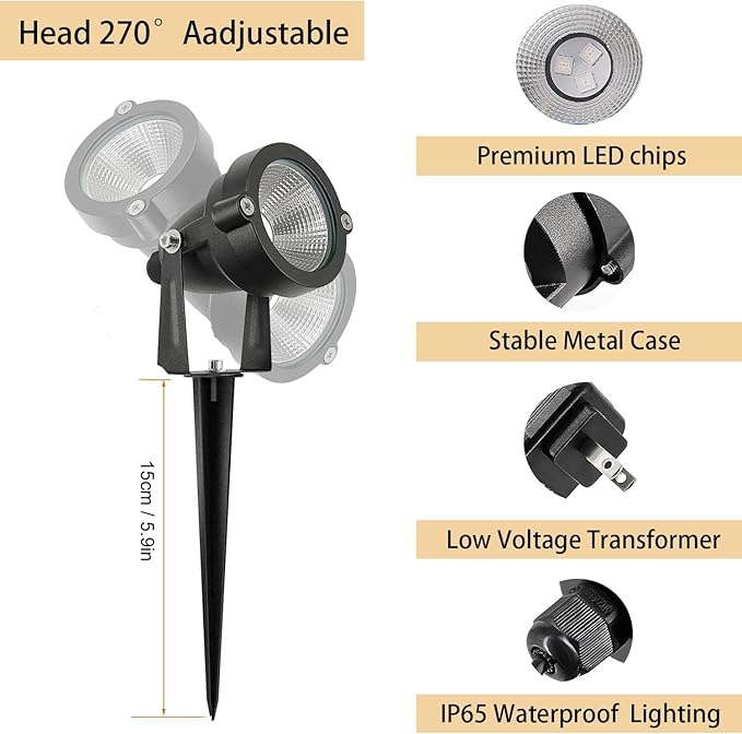 24W Halloween SpotLights with Timer, IP65 Waterproof Metal Landscape Lights RGB Spot Lights Outdoor Color Changing Spotlight for Yard Garden, 6 Lights