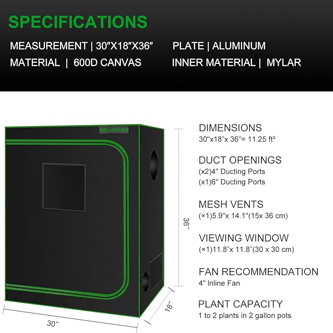 MELONFARM Small Grow Tent for Aerogarden,30”x18”x36” ,Hydroponics Growing System ,Highly Reflective 600D Diamond Mylar Canvas with Ventilation window and Floor Tray for Hydroponic Indoor Plant Growing
