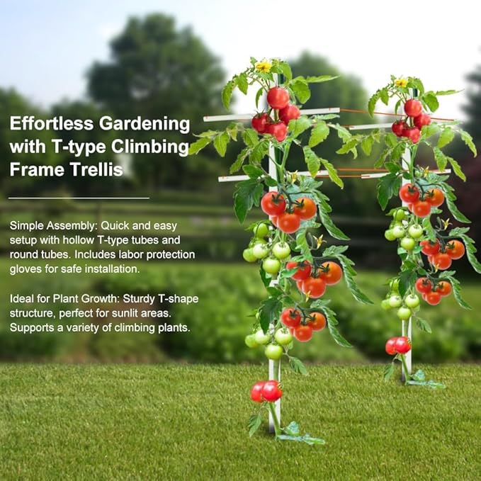 Agfabric 7ft T-Type Garden Trellis 4pack for Climbing Plants Outdoor, Fiberglass Tower Trellis-Plant Support Trellis for Tomatoes, Cucumber, Berries