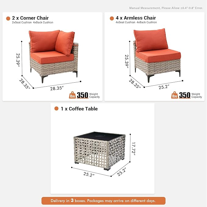 Outdoor Sectional Patio Furniture Set with Glowing Table,7 Pieces Wicker Conversation Sets L Shaped Couch Out Door Sofa Set Outside Furniture for Garden Deck Yard Porch,Red