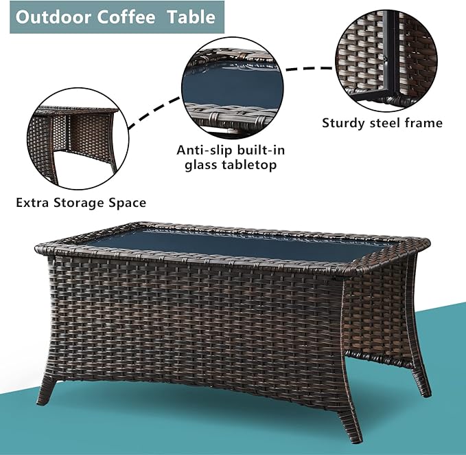 Wicker Outdoor Patio Furniture Set - 8 Piece Patio Conversation Sets with Swivel Rocker Chairs, Ottomans, Sofa and Coffee Table, 6 inch Cushions, Deep Seating, for Porch Deck Brown/Grey