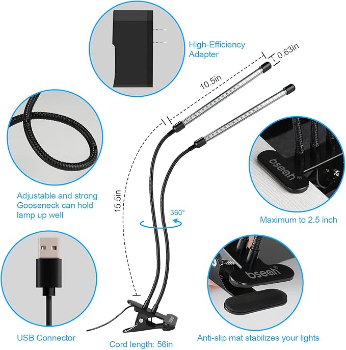 bseah Plant Lights for Indoor Plants, Full Spectrum Grow Lights, Auto ON & Off, Dimmable Lightness (1 Pack)
