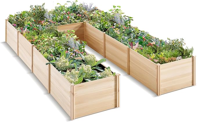 PaPaJet Wooden Raised Garden Bed for Outdoor, Nine Grid Deep Large Planter Box for Gardening, Vegetables, Flowers, Herbs(7.5× 11.9× 1.6FT)