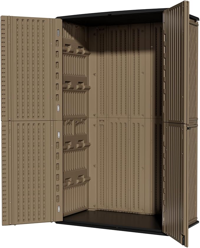 ZZM Large 67 Cu.ft Waterproof Storage Shed, Outdoor Storage Cabinet,Durable Resin Storage for Patio Furniture, Garden Tools, Pool Accessories, Mower Storage (Coffee)