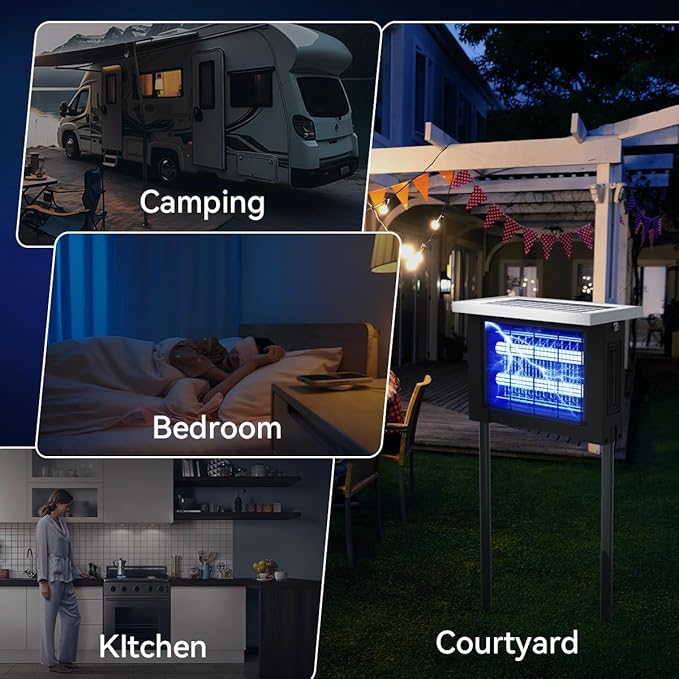 Solar Bug Zapper Outdoor Waterproof Patio Mosquito Zapper Solar Powered with Light Sensor Portable Camping Fly Trap for 2000 sq.ft Fly Zapper Mosquito Killer Ideal for Garden and Backyard