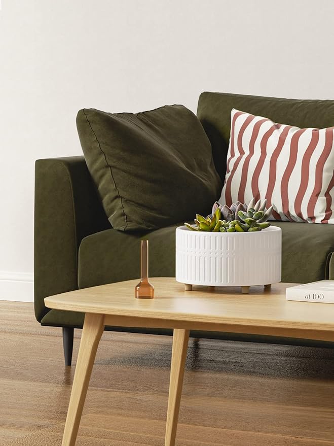 LE TAUCI Succulent Pots, 6.5+8 Inch Ceramic Indoor Plant Pot with Drainage Hole, Shallow Round Succulent Planters, Set of 2, Matte White