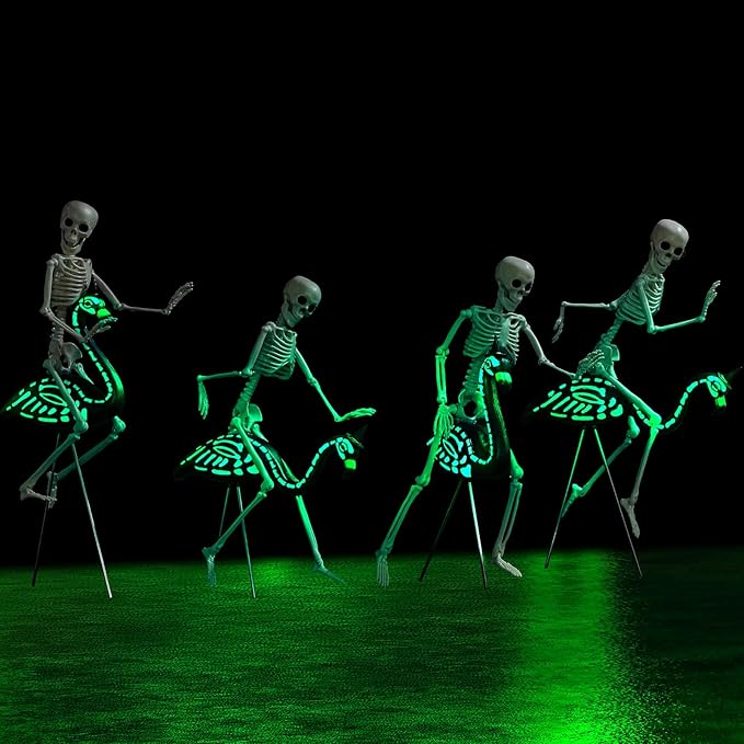 8 Pcs Halloween Skeleton Flamingo Decoration Outdoor Yard Ornament 15.7" Plastic Skeleton Decor with Posable Legs Flamingo Statue Decor for Yard Garden Lawn(Fluorescent,S,Stylish)