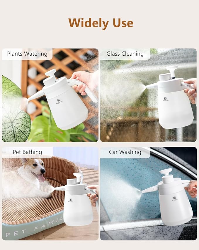 0.4 Gallon Garden Pump Sprayer, Easy to Fill with One Finger, 50 oz Small Water Sprayer Provide 3 Spraying Patterns, Handheld Weed Sprayer with Pressure Release Valve (1.5L White)